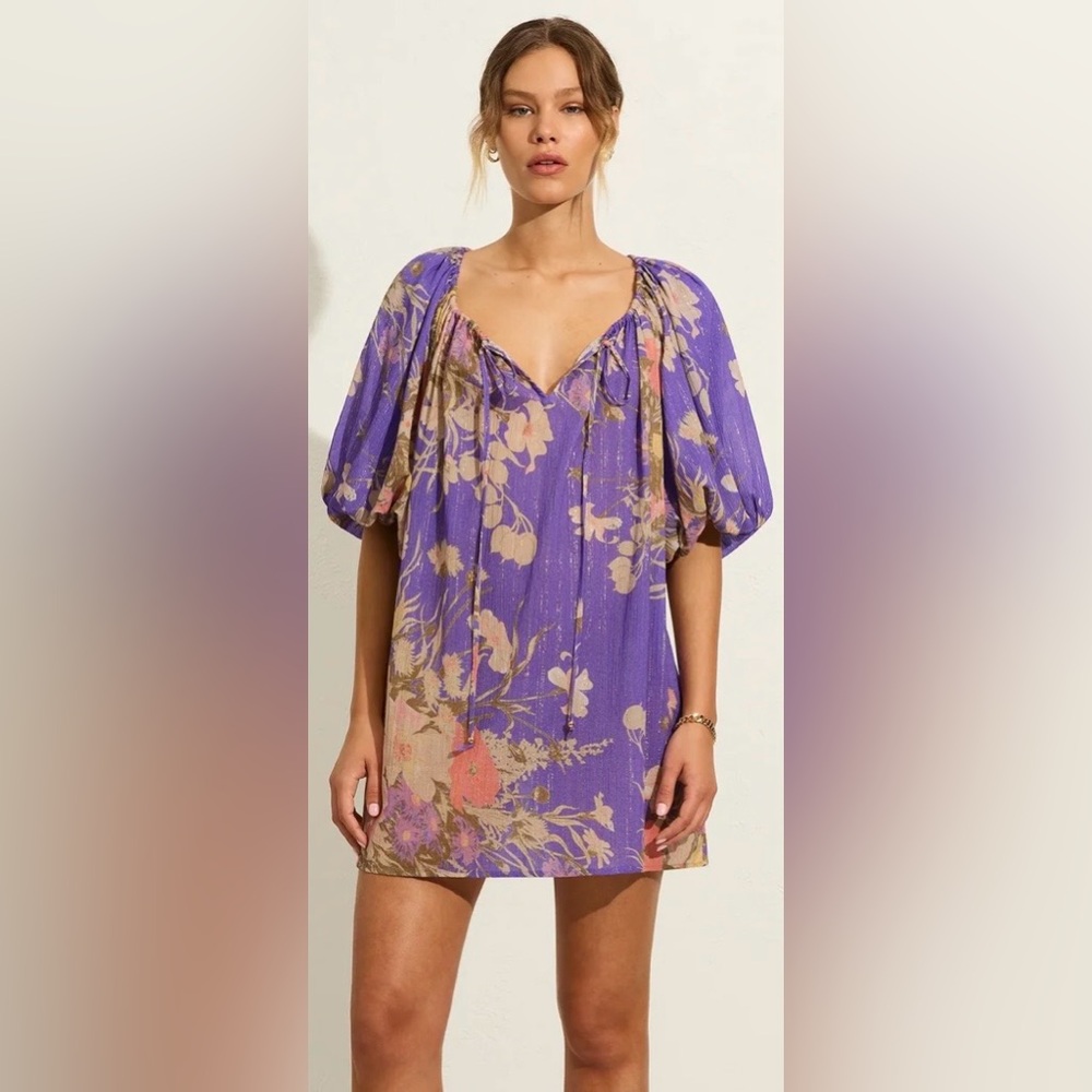 Auguste Celestia Cora Mini Dress Baby Doll Cotton Floral Purple print Size M NWT